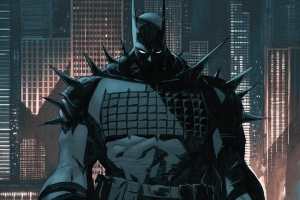 animacion con dibujo de Batman y un fondo de una ciudad de noche detras.