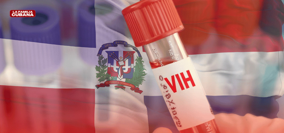 frasco con muestra y bandera de republica dominicana de fondo