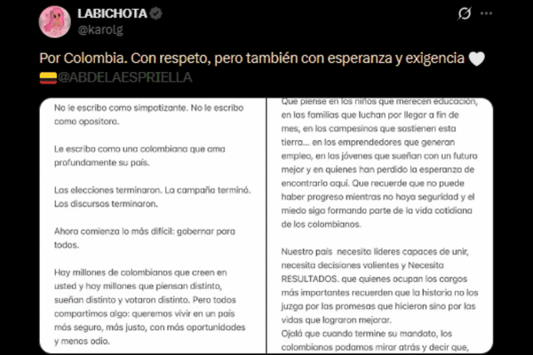 captura de pantalla del post de karol g en X