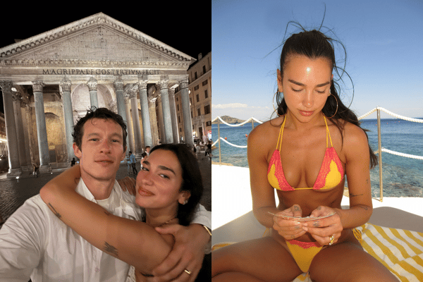 dualipa en la playa y dualipa con callum turner