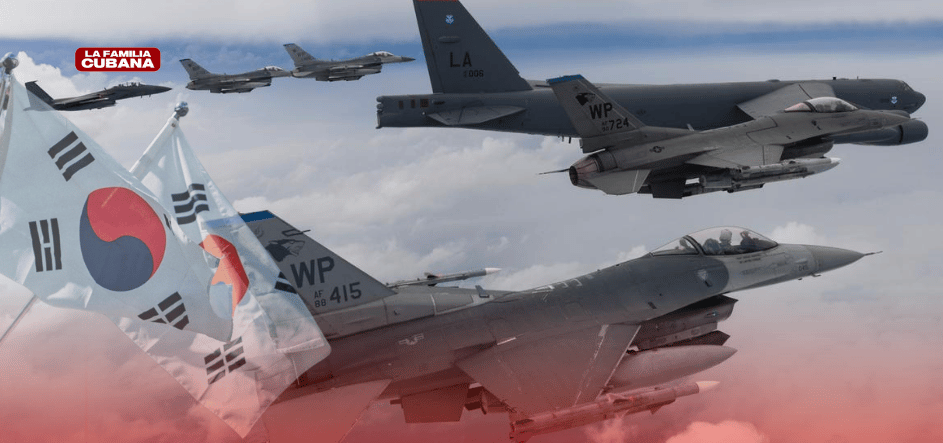 aviones militares volando y la bandera de corea