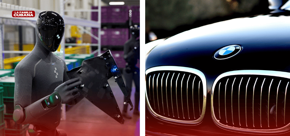 Robot figure 03 y auto con logotipo BMW