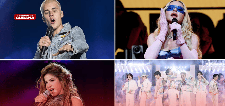 justin bieber, madonna, shakira, bts