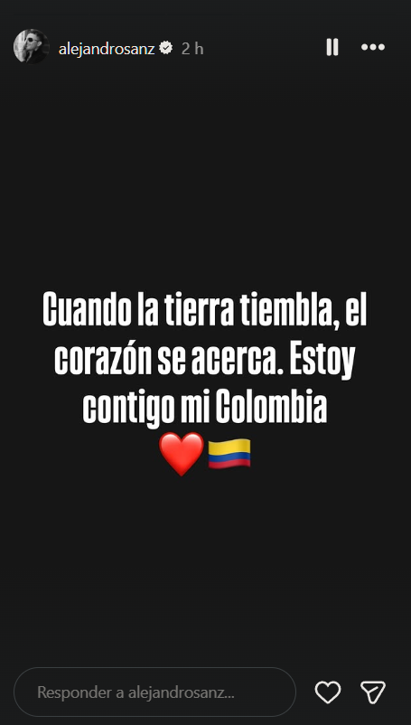 Alejandro Sanz muestra su apoyo a Colombia tras terremoto