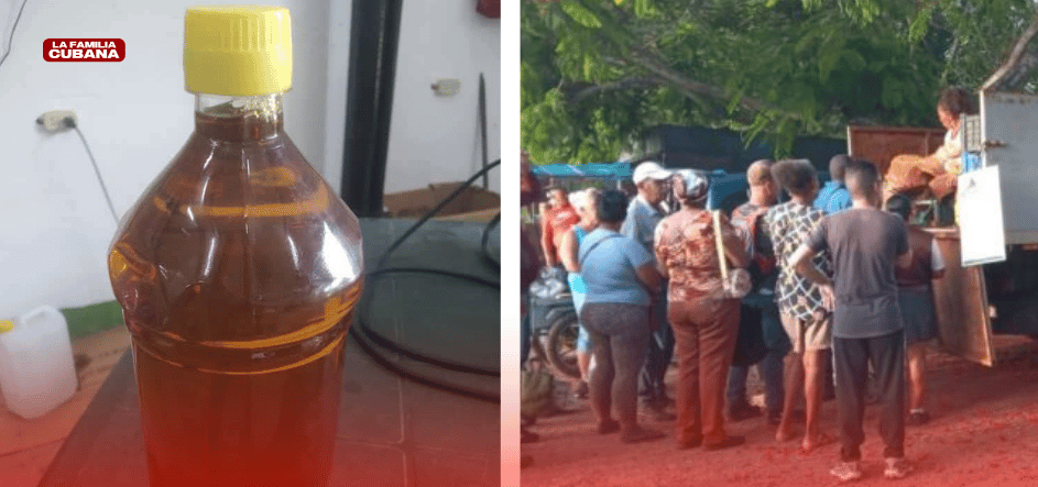 aceite para consumo animal y fila de cubanos comprando