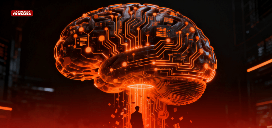 hombre mirando cerebro digital