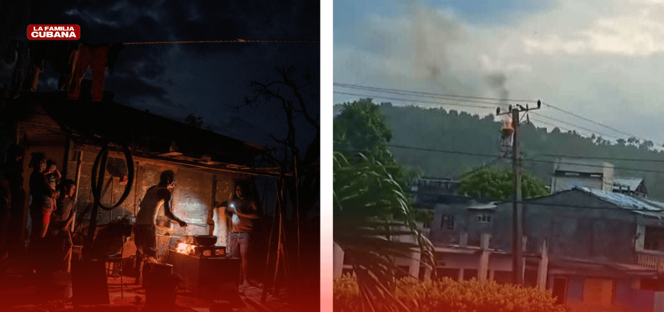 familia en un campo cubano sin electricidad-transformador eléctrico incendiéndose