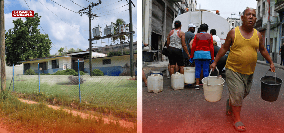 estación de bombeo de Mulgoba y cubanos cargando agua