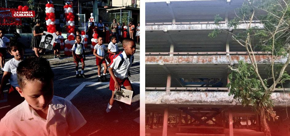 niños de primaria en un acto escolar e IPVCE Lenin abandonado