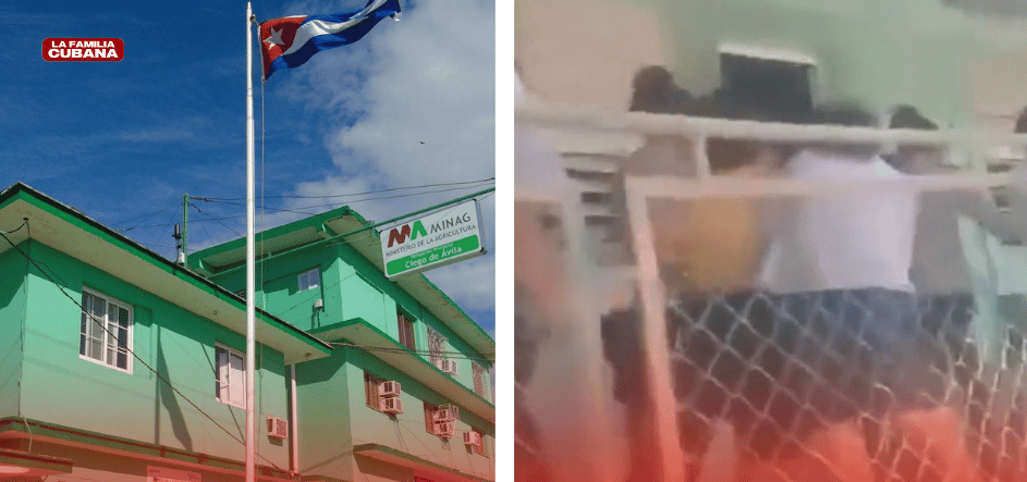 Delegación Municipal de la Agricultura en Ciego de Ávila y fotograma del desalojo