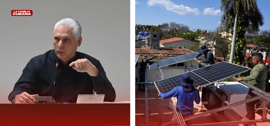 Diaz Canel y montaje de paneles solares