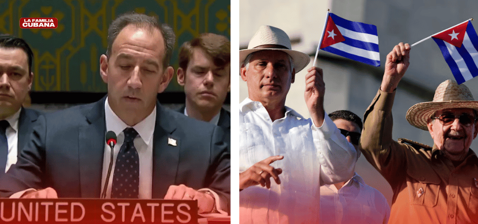Representante de Estados Unidos en la ONU y Miguel Diaz Canel y Raul Castro en una marcha en Cuba