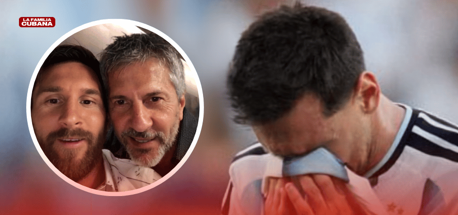 Messi con su padre y Messi llorando en un campo de futbol