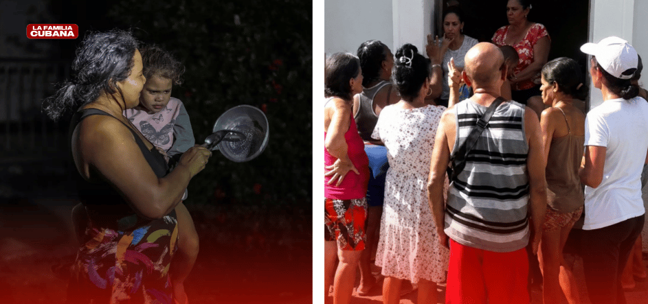 madre con niña en brazos y protesta en Cienfuegos