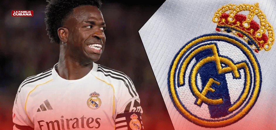 Vinicius Jr y logo del Real Madrid