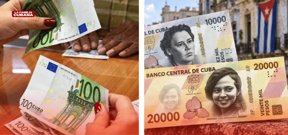 Billetes cubanos de 10 mil y 20 mil y billetes de 100 euros