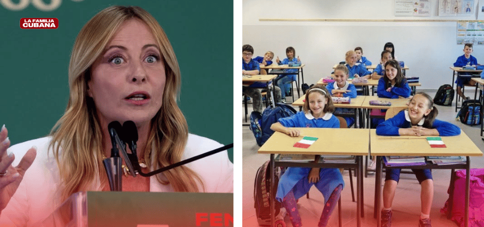 Giorgia Meloni y aula italiana