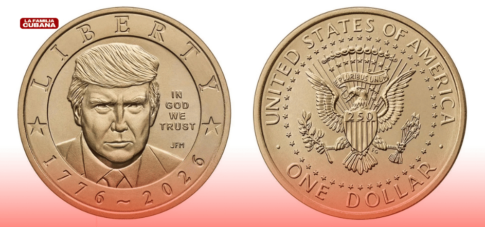 moneda conmemorativa de 1 dolar con el rostro de Donald Trump