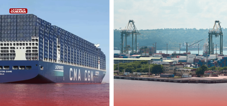 barco de la naviera CMA CGM y puerto del Mariel