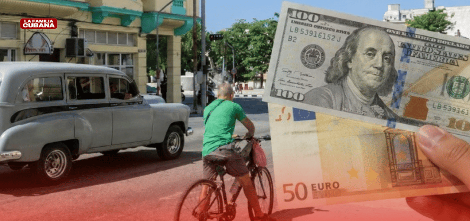 composición de calle de La Habana y billetes de dólares y euros