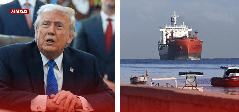 Donald Trump y petrolero entrando a la bahía de La Habana
