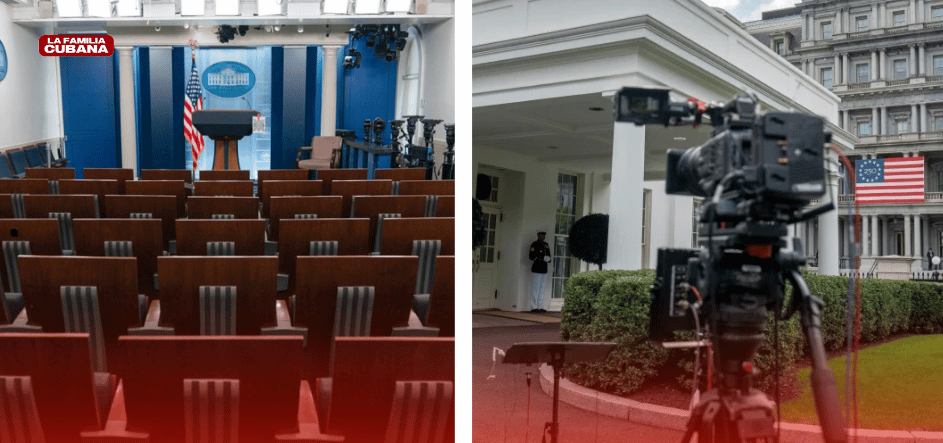 Salon de conferrencias de la Casa Blanca y cámara en las afueras de la Casa Blanca